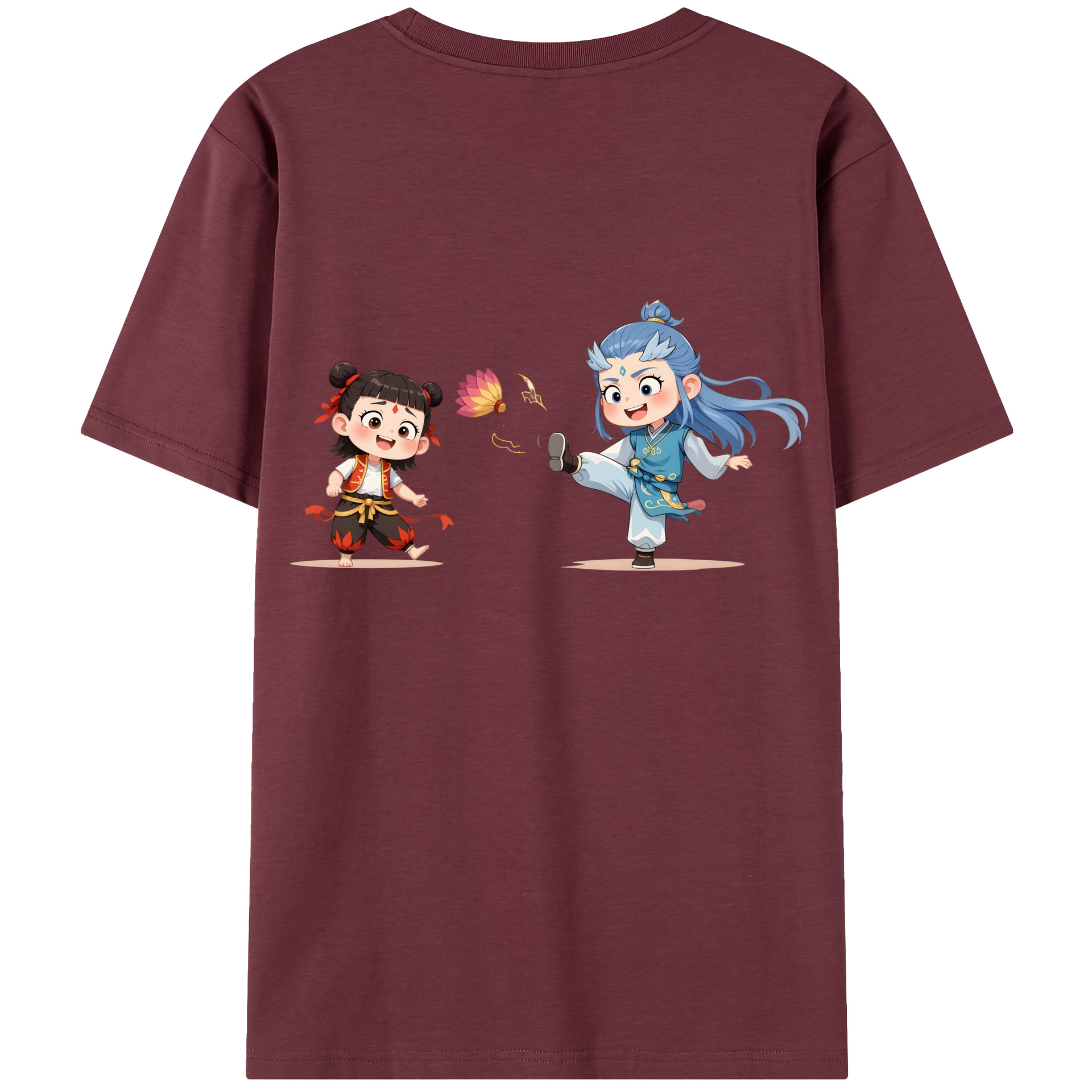 （画像用） Ne Zha 2 ナタ 魔童の大暴れ 綿100％半袖Tシャツ（背面プリント）